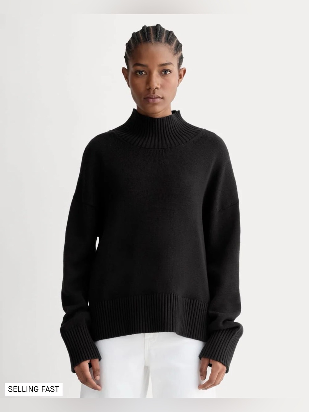 New Everlane The Boxy Turtleneck in Everyday Cotton in Black Size XS